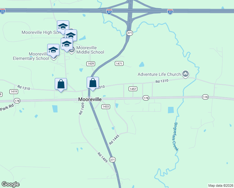 map of restaurants, bars, coffee shops, grocery stores, and more near 3676 Mississippi 178 in Mooreville