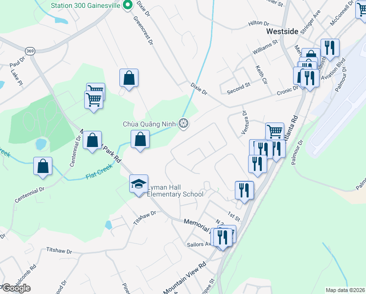 map of restaurants, bars, coffee shops, grocery stores, and more near 2747 Buena Vista Circle in Gainesville