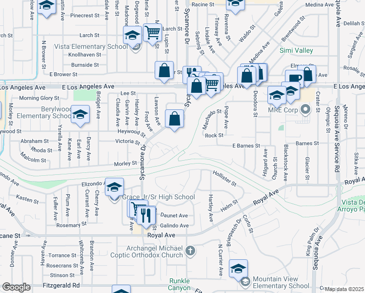 map of restaurants, bars, coffee shops, grocery stores, and more near 2694 Phipps Avenue in Simi Valley