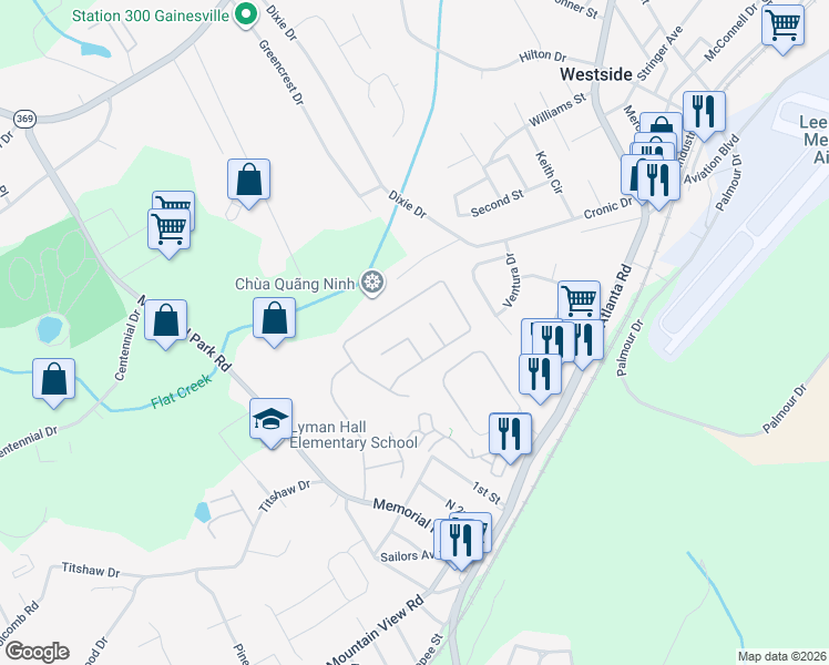 map of restaurants, bars, coffee shops, grocery stores, and more near 2458 Canary Court in Gainesville