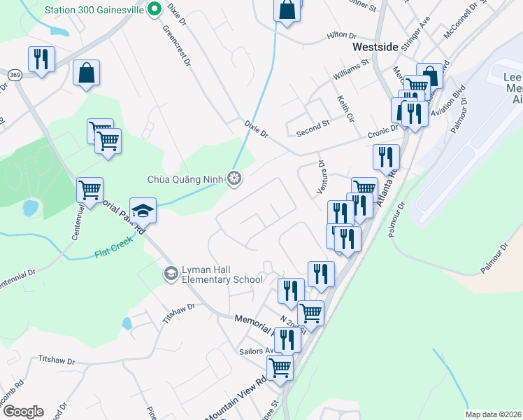 map of restaurants, bars, coffee shops, grocery stores, and more near 2458 Canary Court in Gainesville