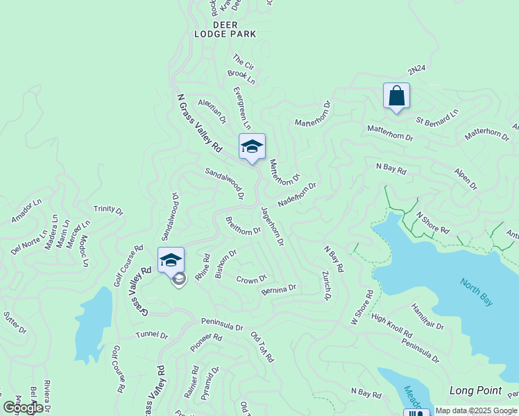 map of restaurants, bars, coffee shops, grocery stores, and more near 975 North Grass Valley Road in Lake Arrowhead