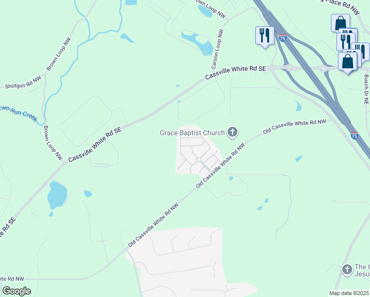 map of restaurants, bars, coffee shops, grocery stores, and more near 37 Samuel Way in Cartersville