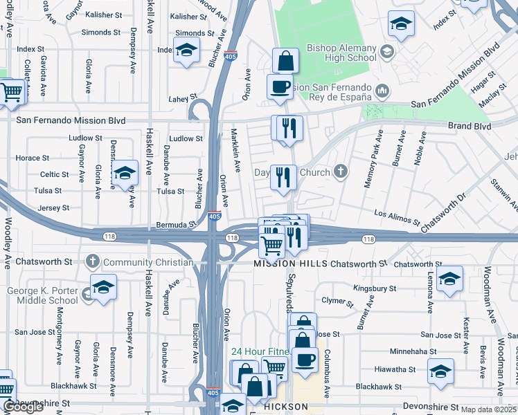 map of restaurants, bars, coffee shops, grocery stores, and more near 10824 Langdon Avenue in Los Angeles