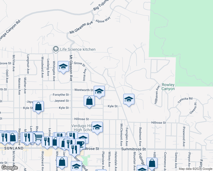 map of restaurants, bars, coffee shops, grocery stores, and more near 10918 Plainview Avenue in Los Angeles