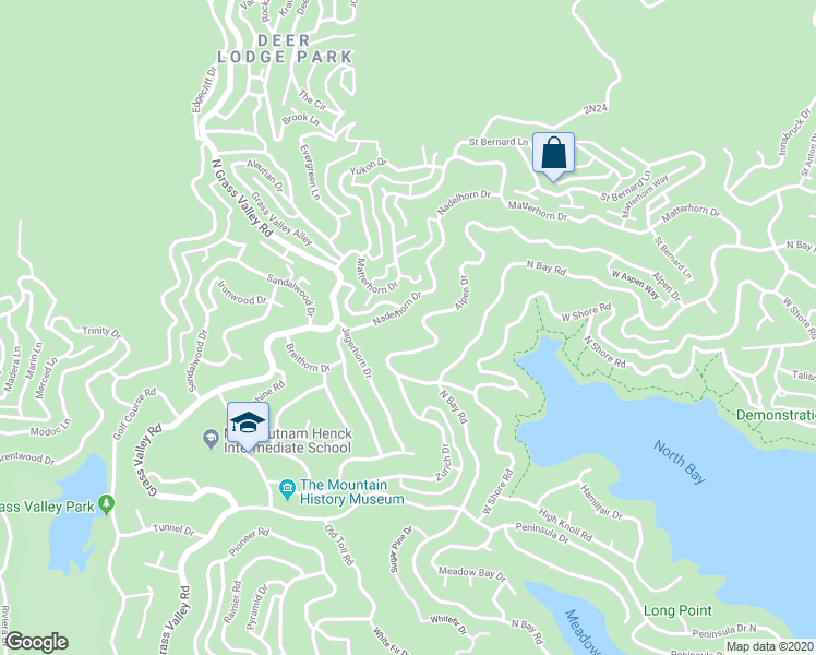 map of restaurants, bars, coffee shops, grocery stores, and more near 993 Nadelhorn Drive in Lake Arrowhead