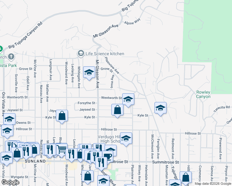 map of restaurants, bars, coffee shops, grocery stores, and more near 10918 Betty Lou Lane in Los Angeles