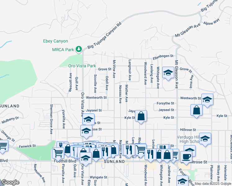 map of restaurants, bars, coffee shops, grocery stores, and more near 10914 McVine Avenue in Los Angeles