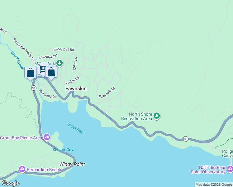 map of restaurants, bars, coffee shops, grocery stores, and more near 996 Canyon Road in Fawnskin
