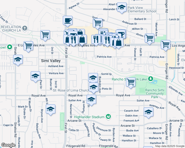 map of restaurants, bars, coffee shops, grocery stores, and more near 1390 Sorrel Street in Simi Valley
