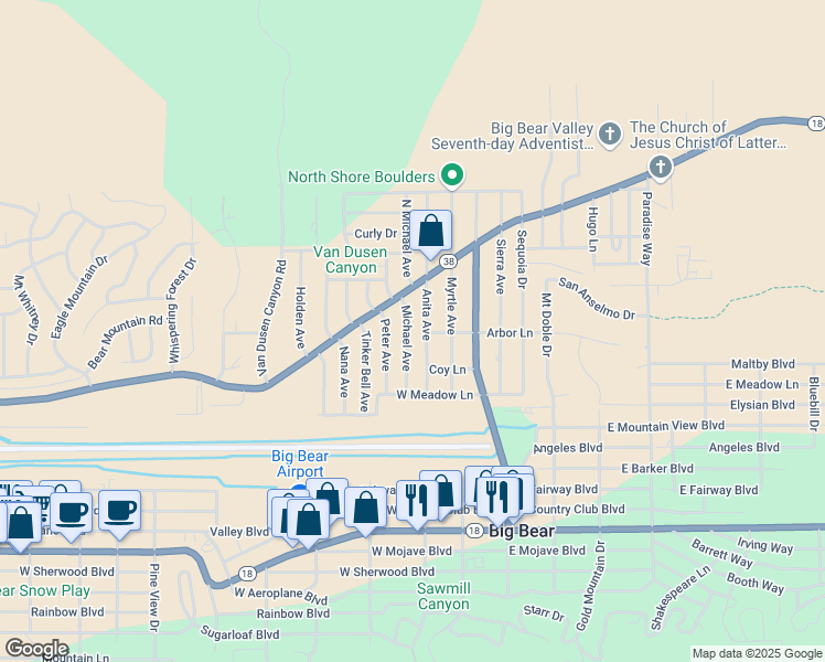 map of restaurants, bars, coffee shops, grocery stores, and more near 948 Michael Avenue in Big Bear