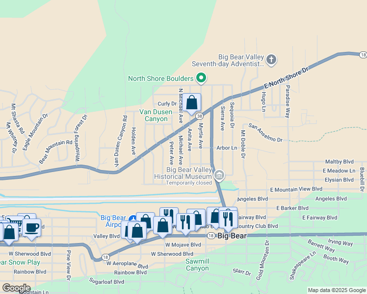 map of restaurants, bars, coffee shops, grocery stores, and more near 948 Michael Avenue in Big Bear