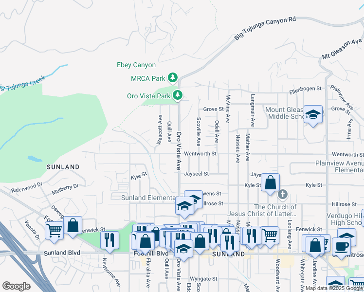 map of restaurants, bars, coffee shops, grocery stores, and more near 10920 Oro Vista Avenue in Los Angeles