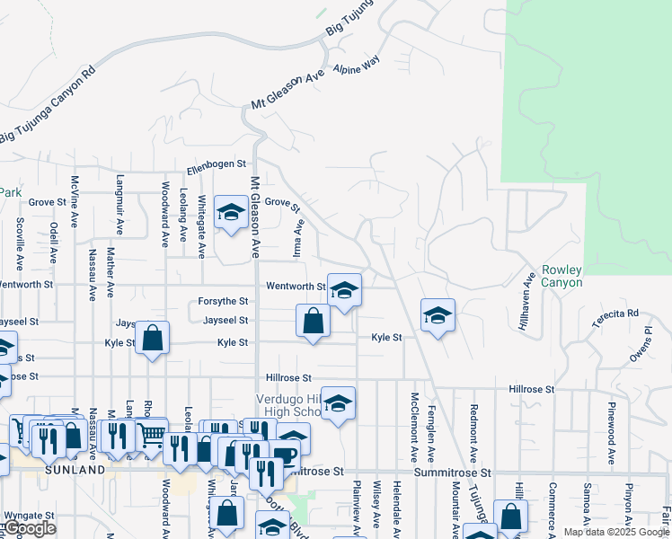 map of restaurants, bars, coffee shops, grocery stores, and more near 7646 Le Berthon Street in Los Angeles