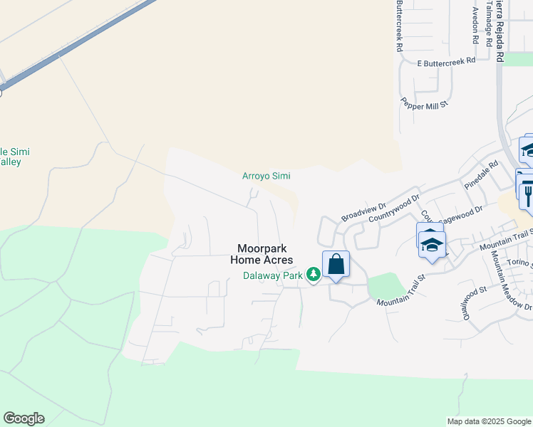 map of restaurants, bars, coffee shops, grocery stores, and more near 4182 Hitch Boulevard in Moorpark