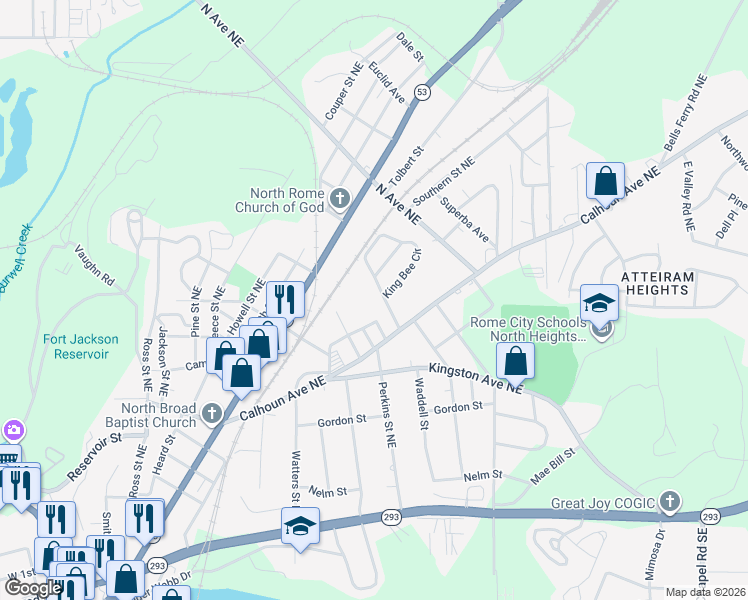 map of restaurants, bars, coffee shops, grocery stores, and more near 19 1/2 Stevens Street in Rome