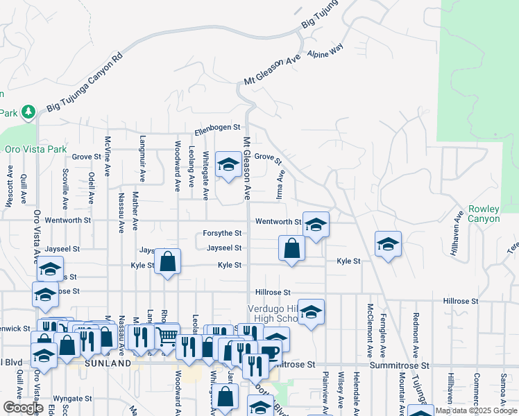 map of restaurants, bars, coffee shops, grocery stores, and more near 7750 Le Berthon Street in Los Angeles