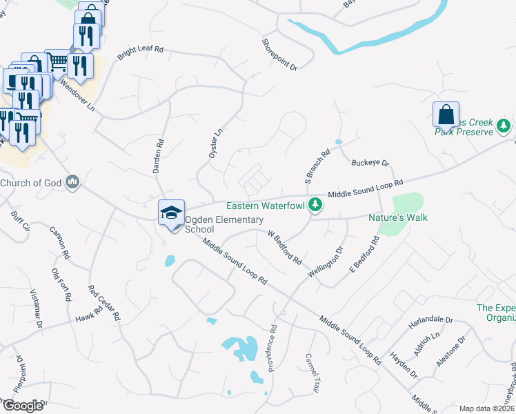 map of restaurants, bars, coffee shops, grocery stores, and more near 700 Middle Sound Loop Rd in Wilmington