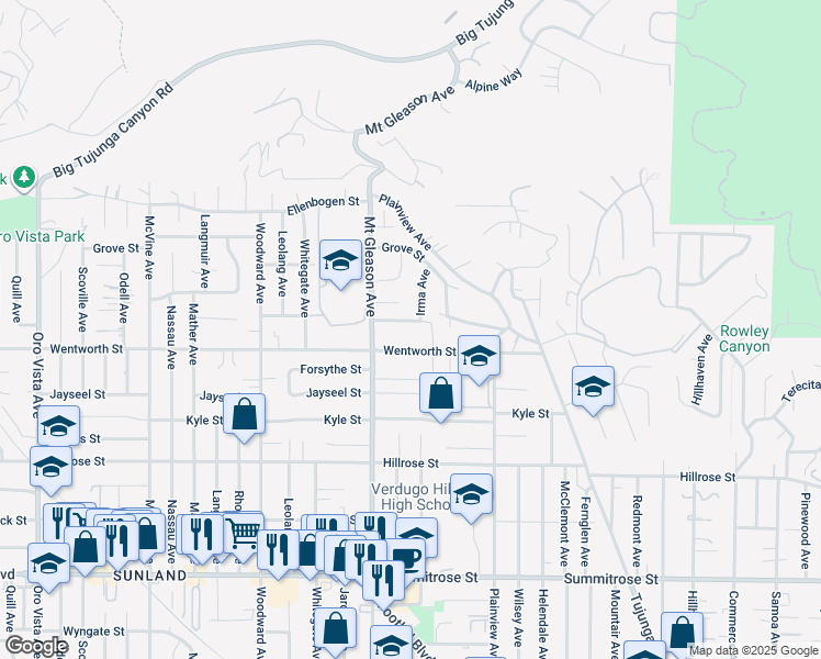 map of restaurants, bars, coffee shops, grocery stores, and more near 7726 Le Berthon Street in Los Angeles