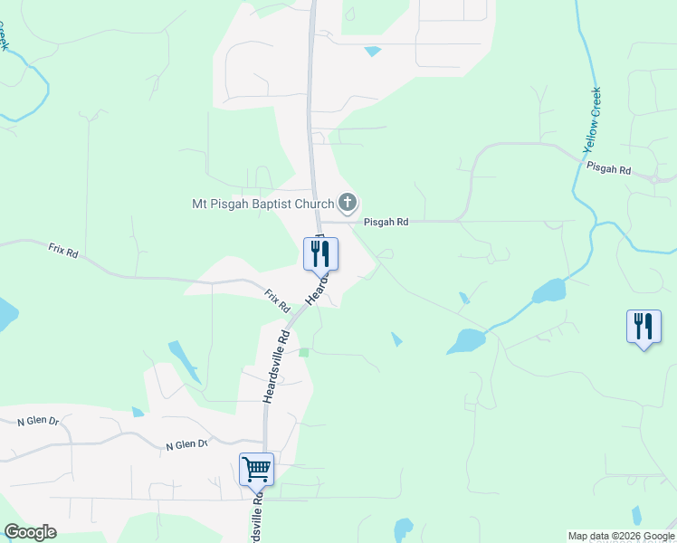 map of restaurants, bars, coffee shops, grocery stores, and more near 6568 Heardsville Road in Cumming