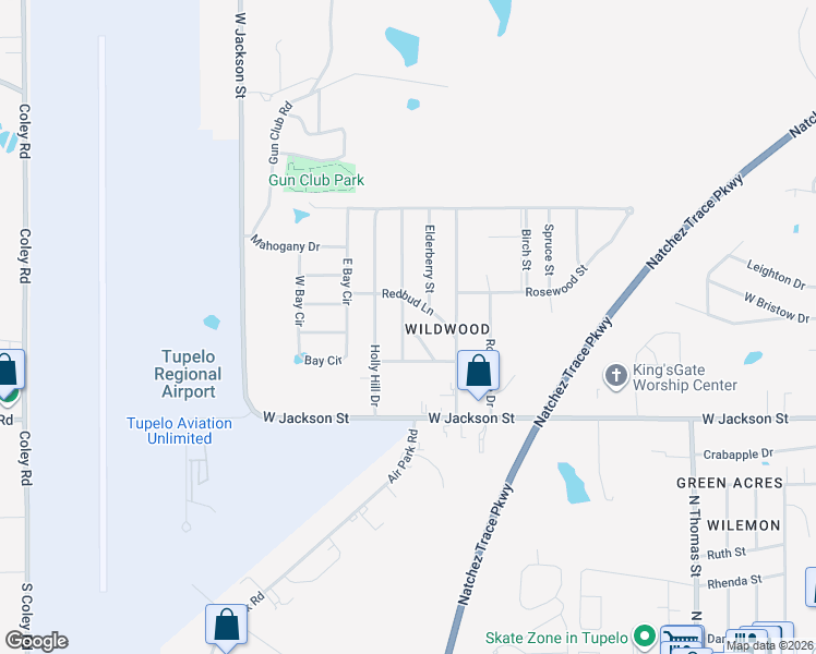 map of restaurants, bars, coffee shops, grocery stores, and more near 2398 Hickory Dr in Tupelo