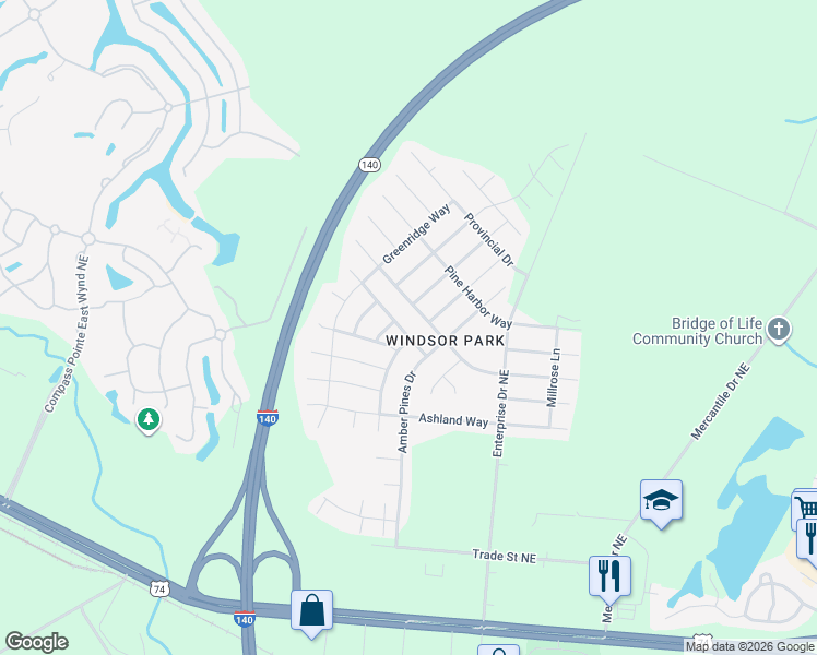 map of restaurants, bars, coffee shops, grocery stores, and more near 1114 Crestfield Way in Leland