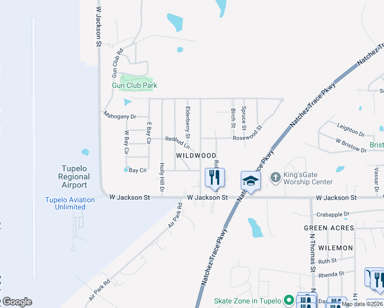 map of restaurants, bars, coffee shops, grocery stores, and more near 2300-2398 Hickory Dr in Tupelo