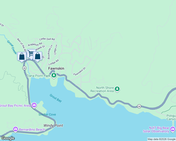 map of restaurants, bars, coffee shops, grocery stores, and more near 996 Canyon Road in Fawnskin
