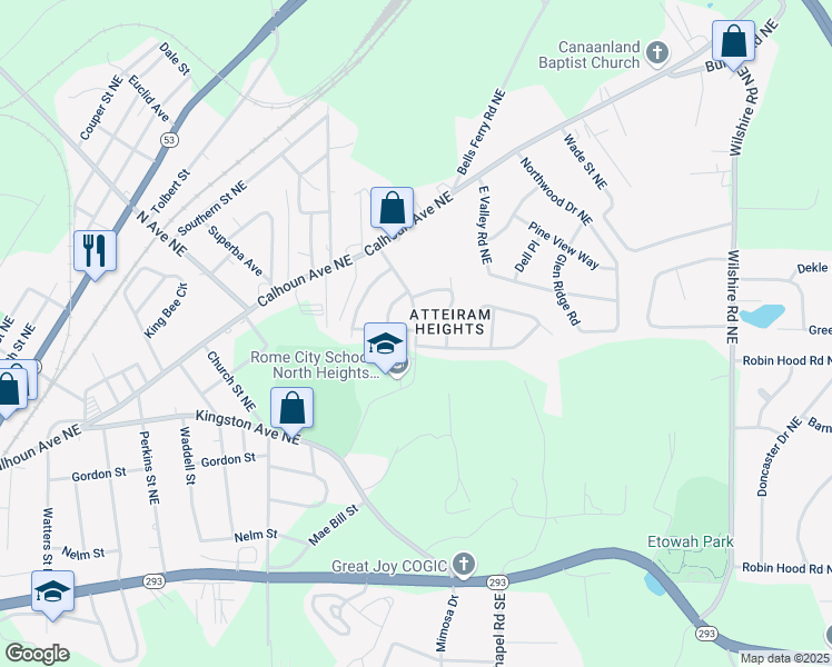 map of restaurants, bars, coffee shops, grocery stores, and more near 26 Atteiram Drive in Rome