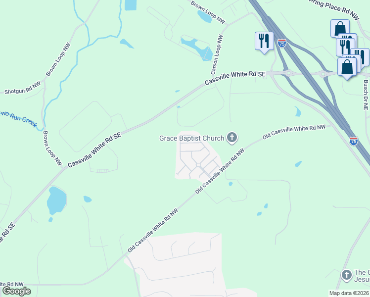 map of restaurants, bars, coffee shops, grocery stores, and more near 37 Samuel Way in Cartersville