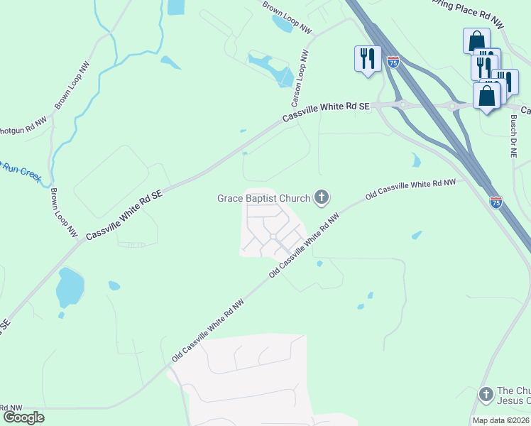 map of restaurants, bars, coffee shops, grocery stores, and more near 26 Samuel Way in Cartersville