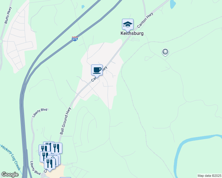 map of restaurants, bars, coffee shops, grocery stores, and more near 1960 York Drive in Canton