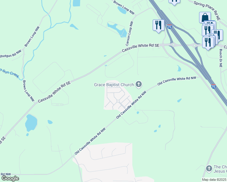 map of restaurants, bars, coffee shops, grocery stores, and more near 28 Samuel Way in Cartersville
