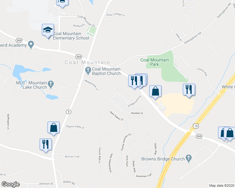 map of restaurants, bars, coffee shops, grocery stores, and more near 3811 Holliwell Pass in Cumming
