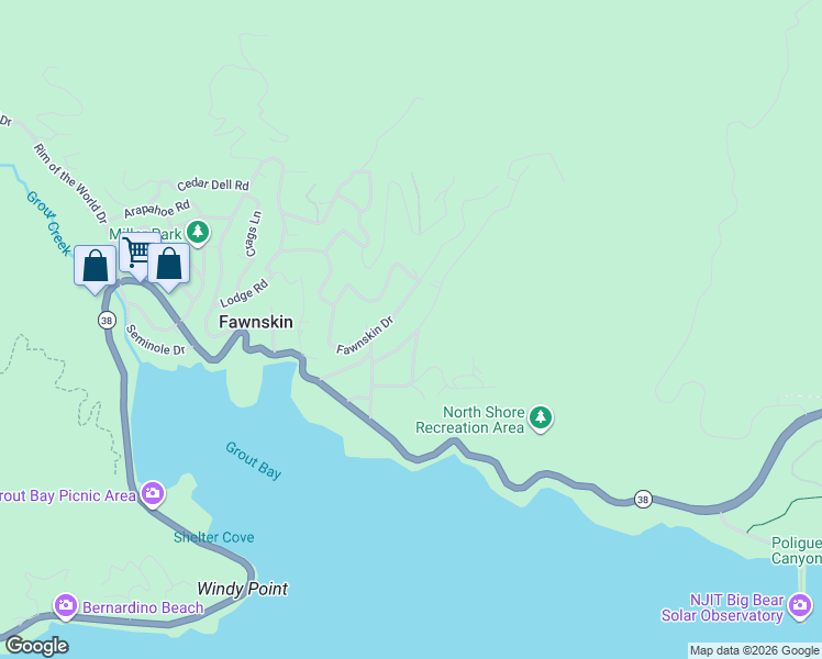 map of restaurants, bars, coffee shops, grocery stores, and more near 996 Canyon Road in Fawnskin