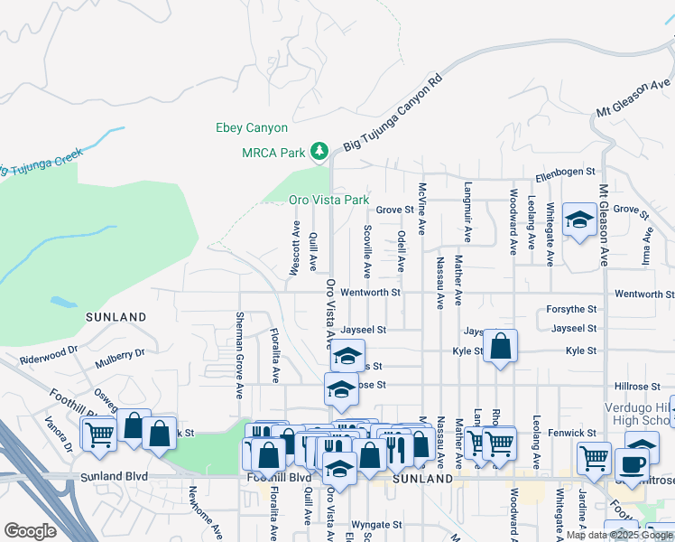map of restaurants, bars, coffee shops, grocery stores, and more near 10932 Oro Vista Avenue in Los Angeles