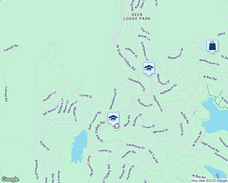 map of restaurants, bars, coffee shops, grocery stores, and more near 950 Sandalwood Drive in Lake Arrowhead