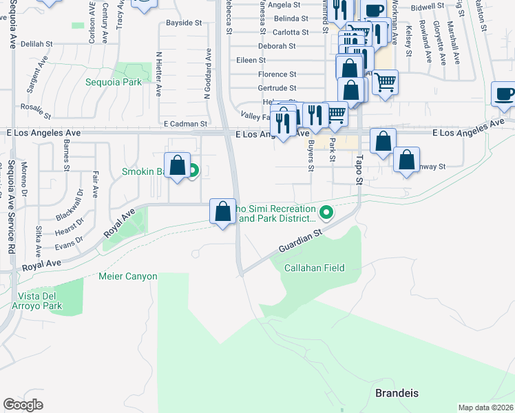 map of restaurants, bars, coffee shops, grocery stores, and more near 4120 Hi Drive in Simi Valley