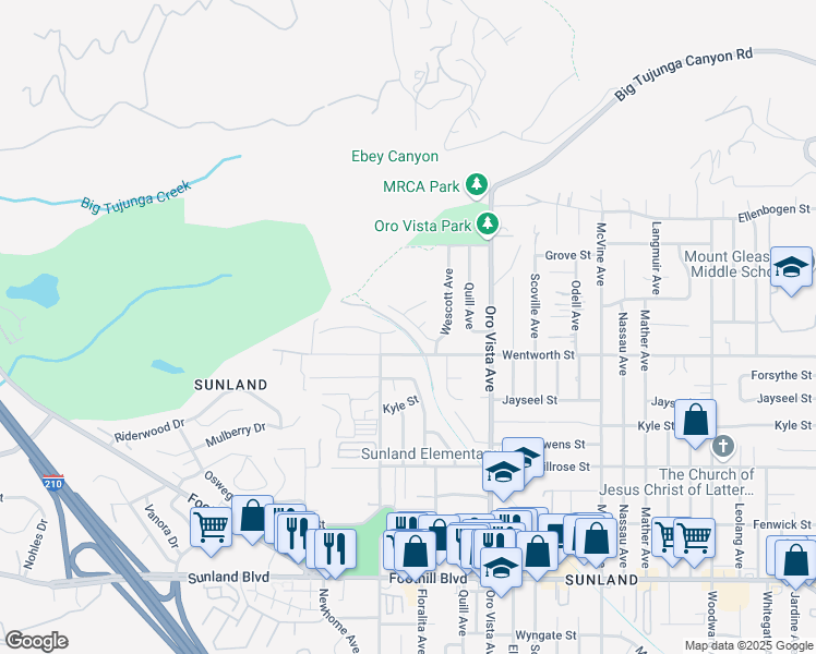map of restaurants, bars, coffee shops, grocery stores, and more near 8528 Tujunga Valley Street in Los Angeles