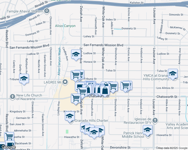 map of restaurants, bars, coffee shops, grocery stores, and more near 10862 Yarmouth Avenue in Los Angeles