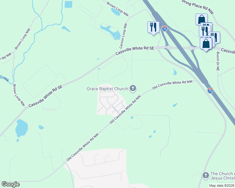 map of restaurants, bars, coffee shops, grocery stores, and more near 36 Howard Avenue in Cartersville