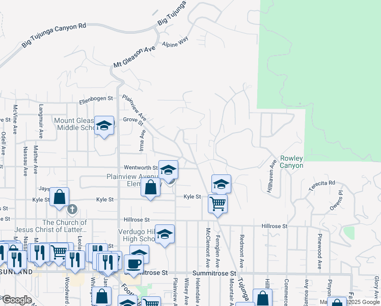 map of restaurants, bars, coffee shops, grocery stores, and more near 10941 Cardamine Place in Los Angeles