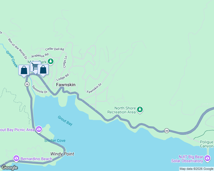 map of restaurants, bars, coffee shops, grocery stores, and more near 996 Canyon Road in Fawnskin