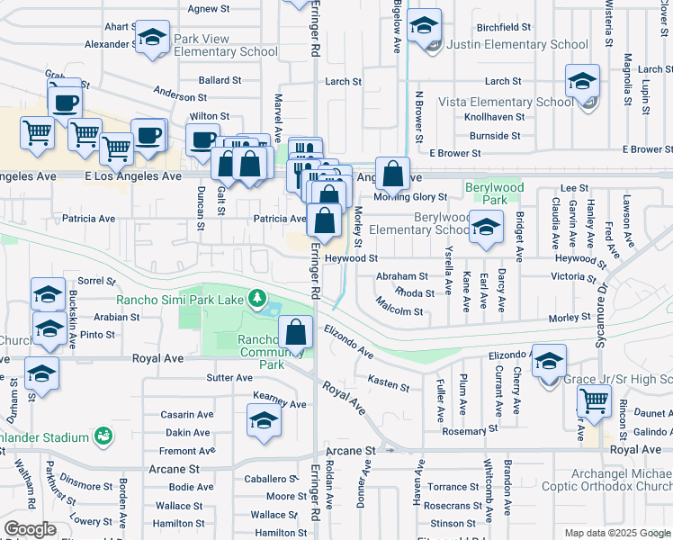 map of restaurants, bars, coffee shops, grocery stores, and more near 1904 Heywood Street in Simi Valley