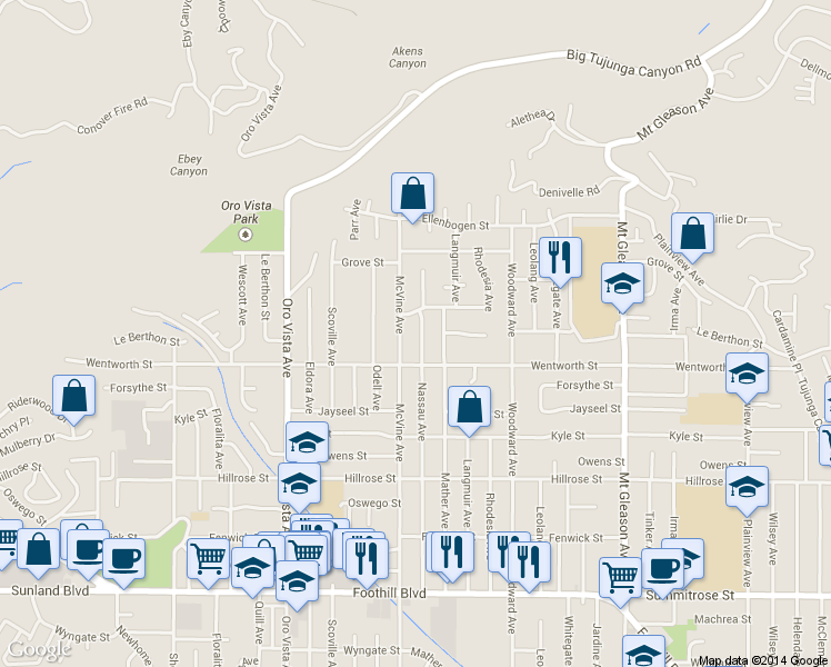 map of restaurants, bars, coffee shops, grocery stores, and more near 10935 Nassau Avenue in Los Angeles
