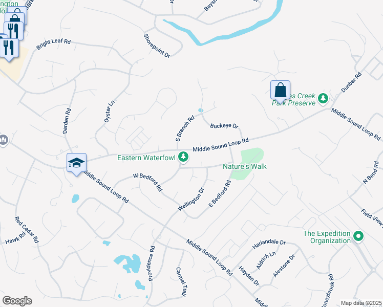 map of restaurants, bars, coffee shops, grocery stores, and more near 806 Middle Sound Loop Road in Wilmington