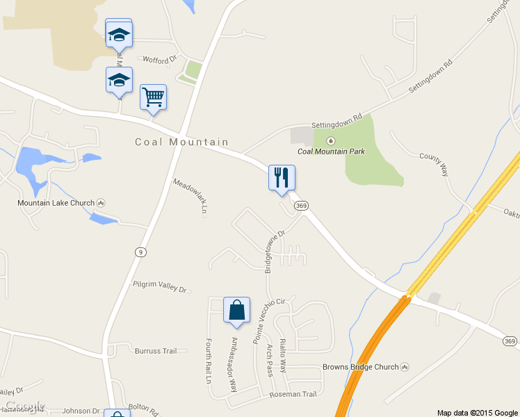 map of restaurants, bars, coffee shops, grocery stores, and more near 3680 Holliwell Pass Roseman Landing in Cumming
