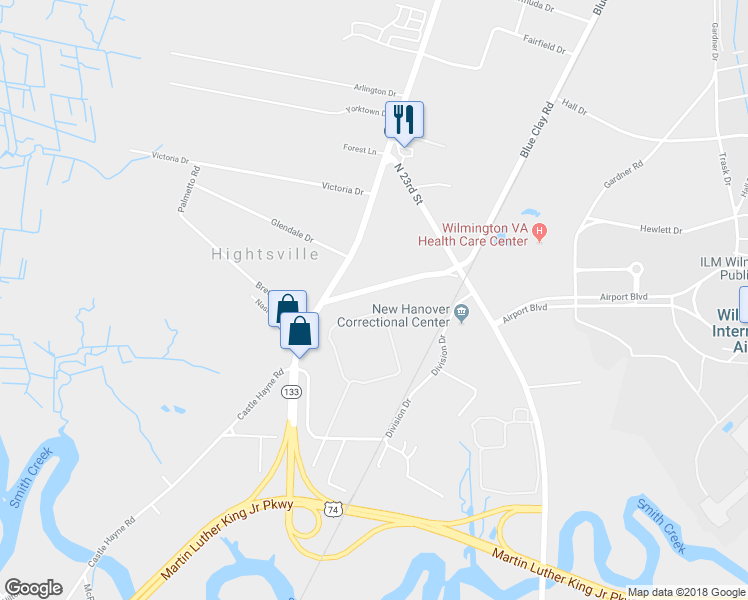 map of restaurants, bars, coffee shops, grocery stores, and more near 116 Gordon Road in Wilmington