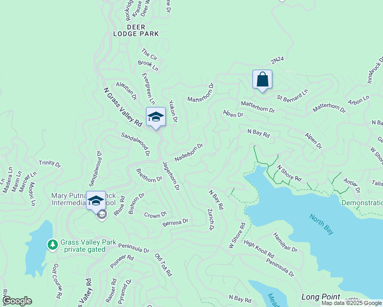map of restaurants, bars, coffee shops, grocery stores, and more near 993 Nadelhorn Drive in Lake Arrowhead