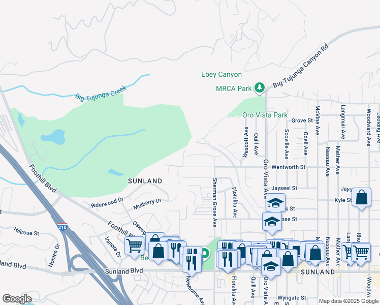map of restaurants, bars, coffee shops, grocery stores, and more near 8661 Le Berthon Street in Los Angeles